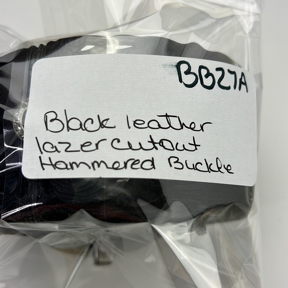 Black Leather Laser Cut-out Belt with Hammered Silver Buckle - Picture 10 of 10